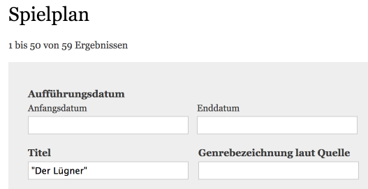 Seite Spielplan, Suche nach 'Der Lügner'